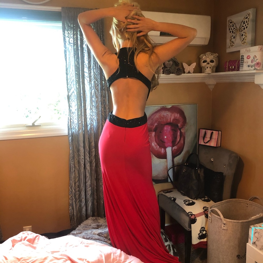 Gown Red & Black rhinestone evening formal dress - Picture 10 of 14